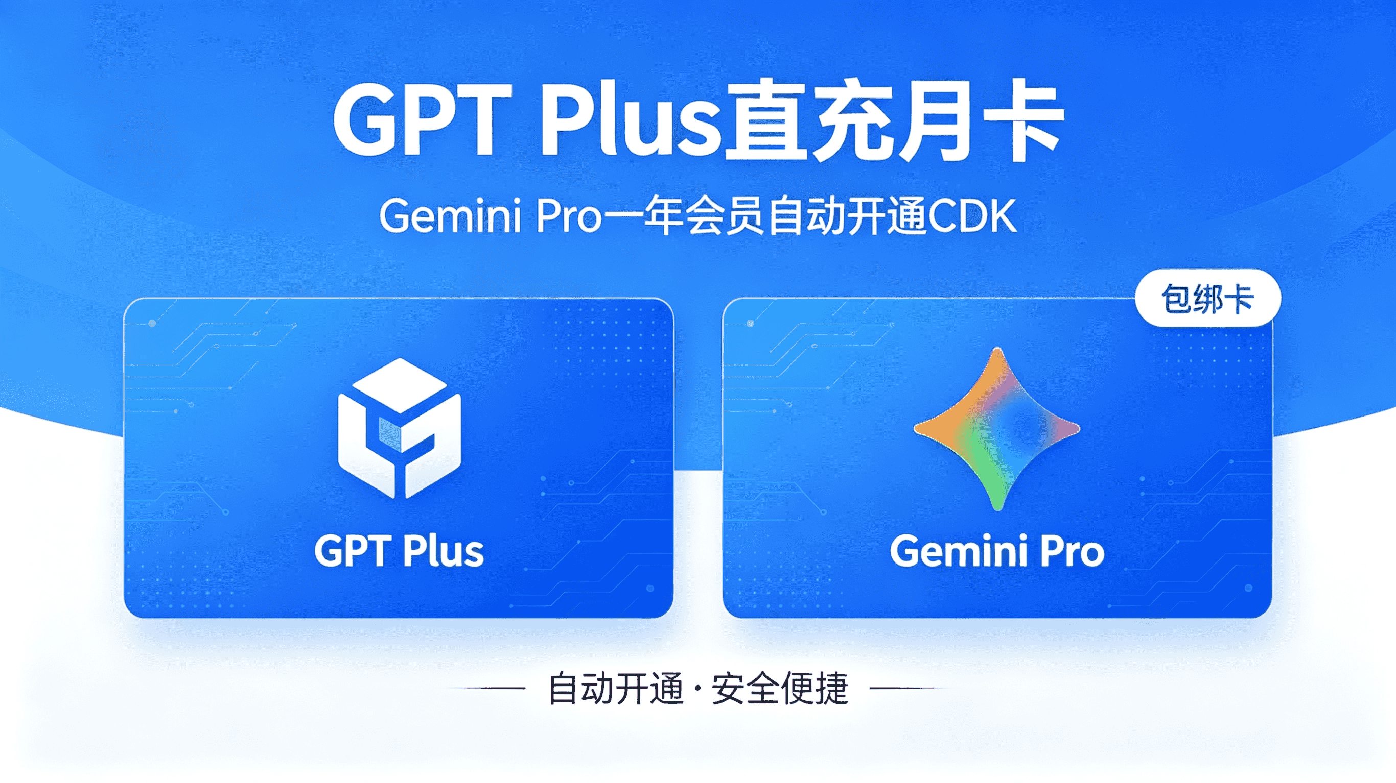 Gemini 12个月Pro会员 GPT Plus直充月卡