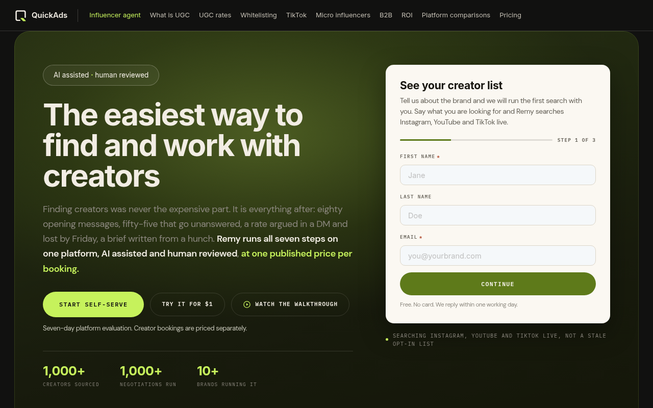 QuickAds Influencer Agent截图