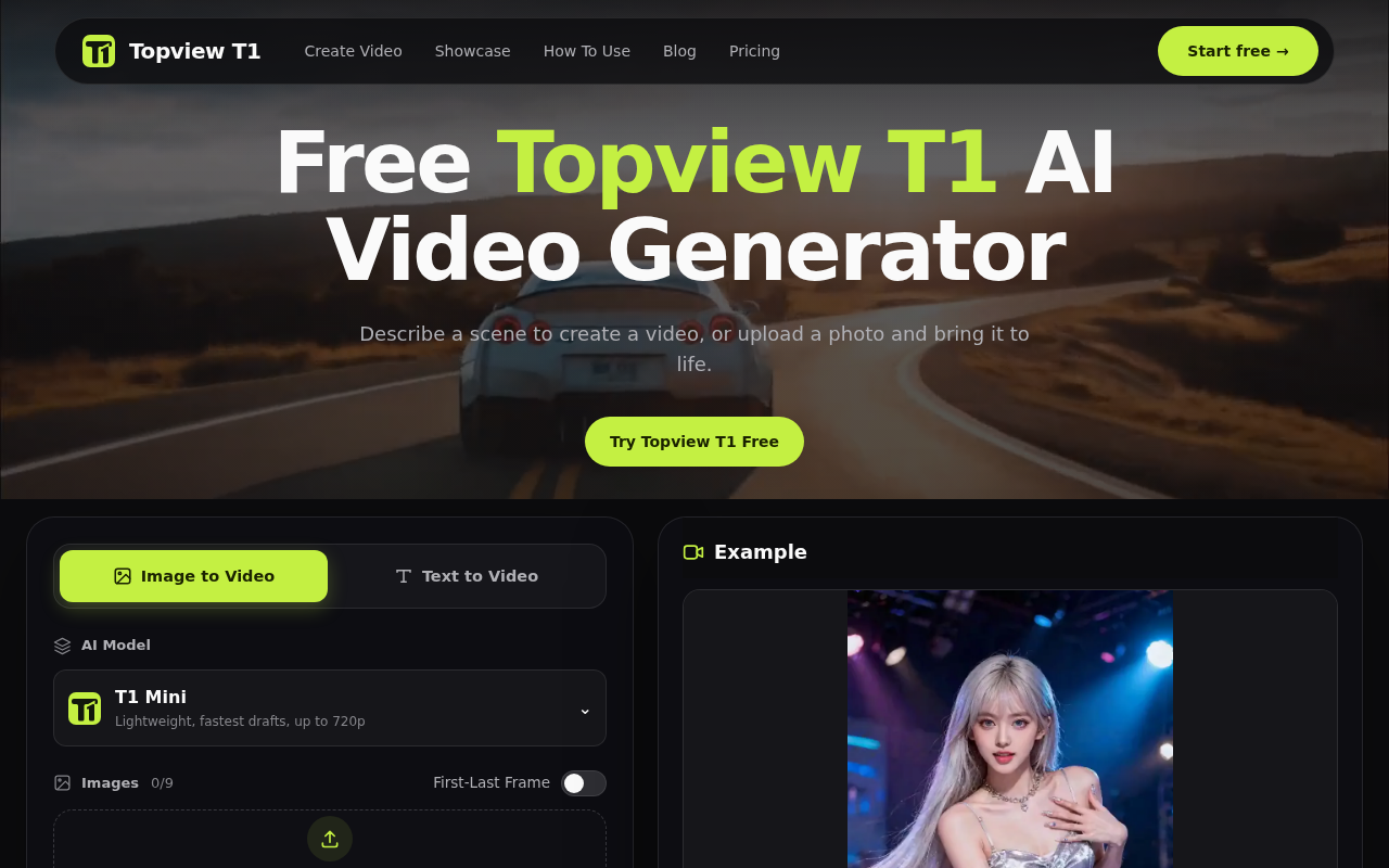 Topview T1 – Text to Video & Image to Video Online截图