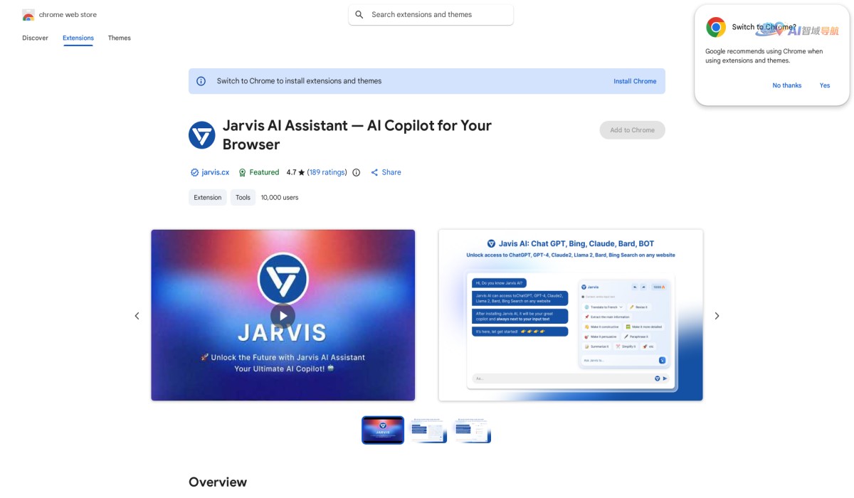 Jarvis AI Copilot: GPT-4, Claude, Llama, Bard截图