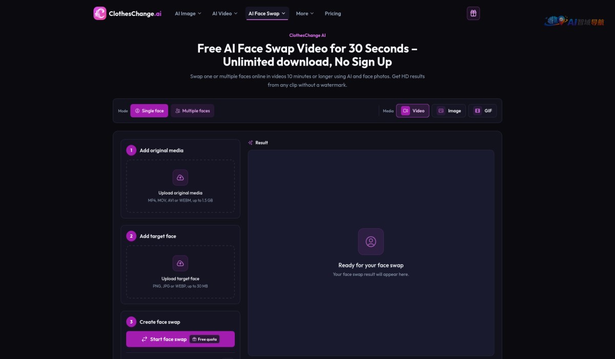 Clotheschange.ai - Free AI Video Face Swap截图