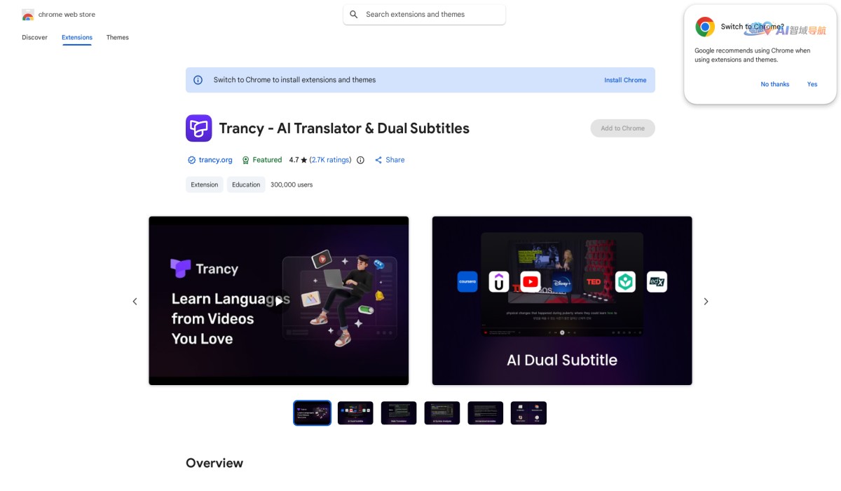AI translator and YouTube dual subtitle截图