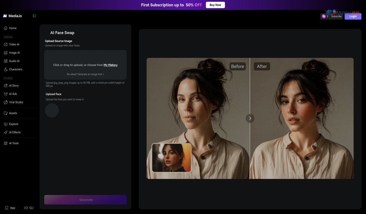 Media.io AI Face Swap截图