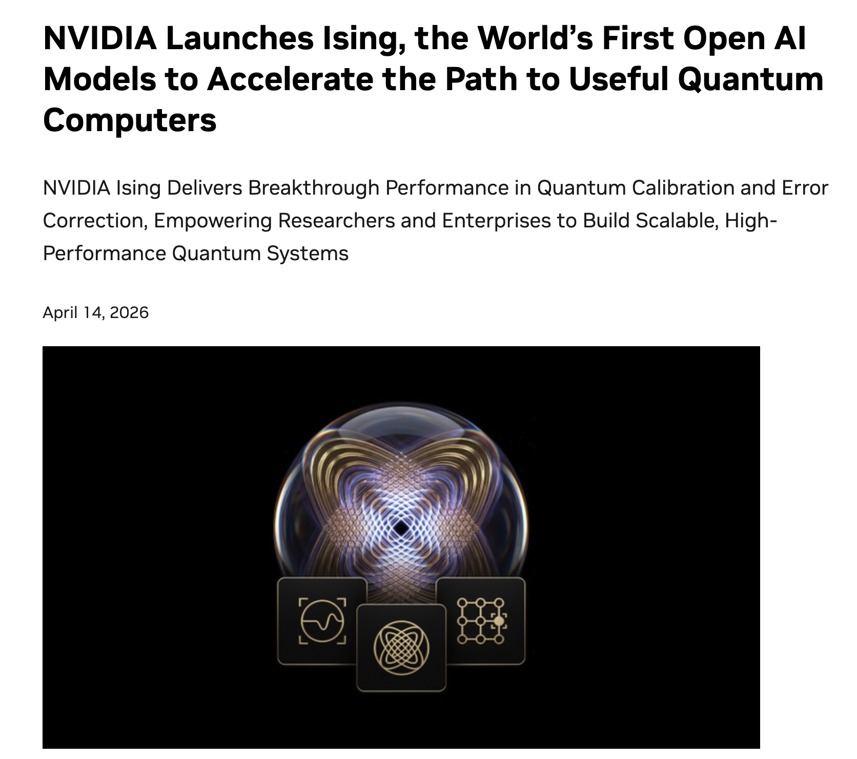 英伟达发布全球首个开源量子 AI 模型“ISING”