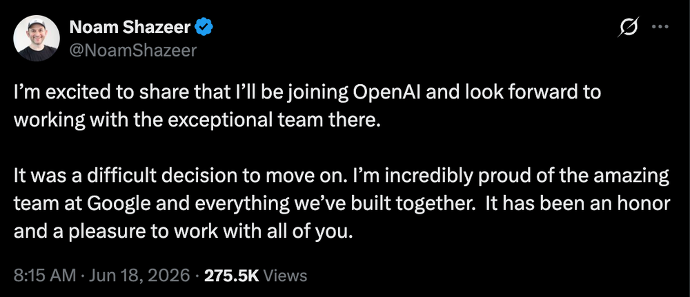 突发，谷歌Gemini联席负责人，被OpenAI挖了