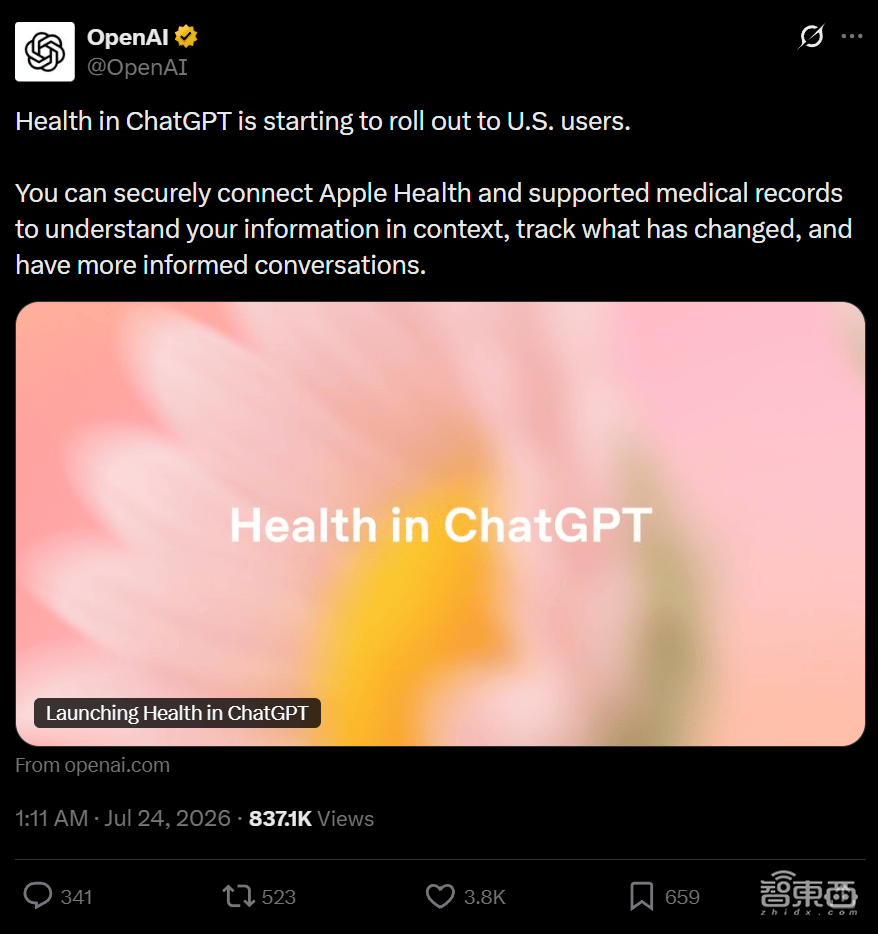 OpenAI版“阿福”上线：能读取病历看病情，打通Apple Health