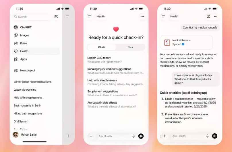 OpenAI 上线 ChatGPT Health:接入苹果 Health 等数据,每周超 3 亿人询问健康问题