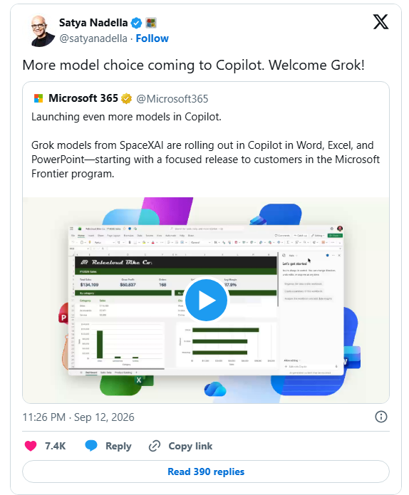 微软扩展 Copilot 模型库:SpaceXAI Grok 正式上线 Word、Excel 与 PowerPoint